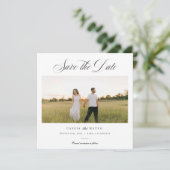 Square Elegant Script Monogram Save the Date Photo 案内状 (スタンド正面)