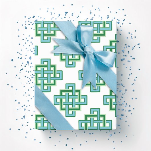 Square Endless Knot in Green and Aqua ラッピングペーパー