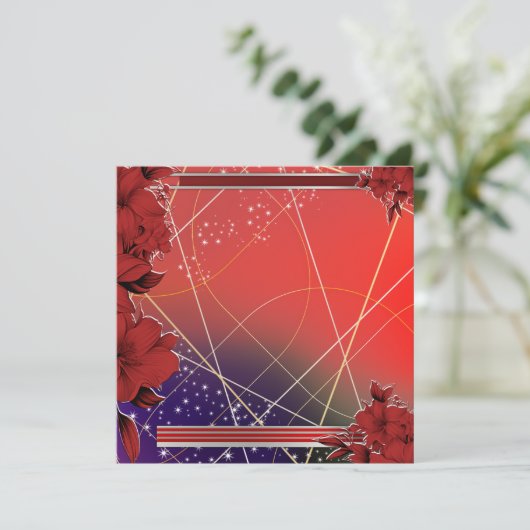 Square Flat Red Floral Design  カード (スタンド正面)