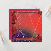 Square Flat Red Floral Design  カード (正面/裏面インサイチュ)