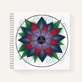 Square floral hearts mandala notebook ノートブック