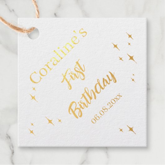 Square Foilメッセージカード1st Birthday. フェイバータグ (正面)