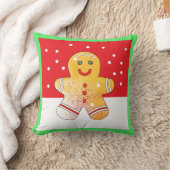 Square Gingerbread Boy Snow Pillow クッション (ブランケット)