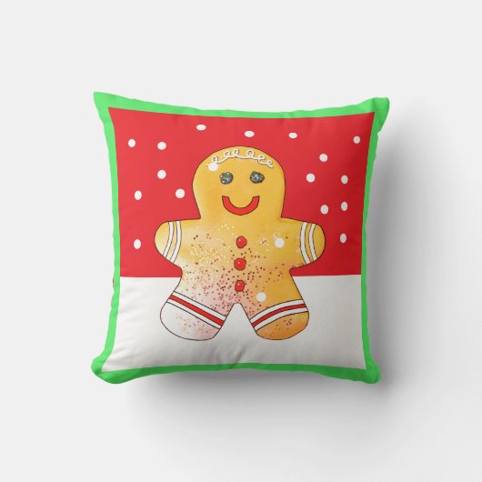 Square Gingerbread Boy Snow Pillow クッション (正面)