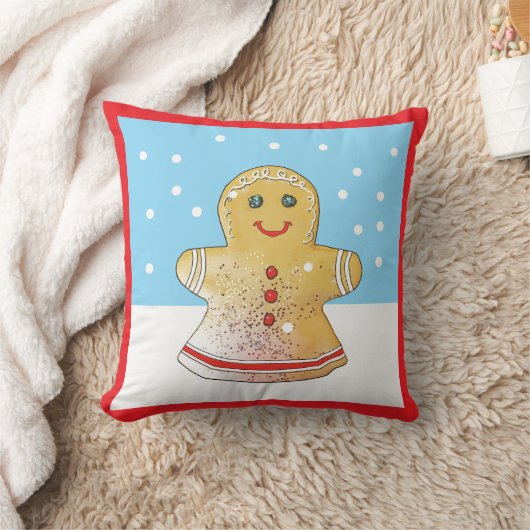 Square Gingerbread Girl Snow Pillow クッション (ブランケット)