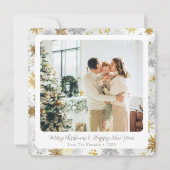 Square Gold & Silver Snowflake Holiday Card シーズンカード (正面)