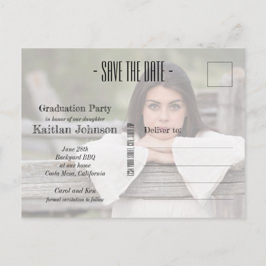 SQUARE GRADオーバーレイ写真の卒業式日付を保存 ポストカード (裏面)