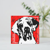 Square Great Dane Friend Red & Black Linocut 招待状 (スタンド正面)