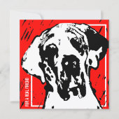 Square Great Dane Friend Red & Black Linocut 招待状 (正面)