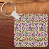 Square keychain showcasing a vibrant floral  キーホルダー (正面)