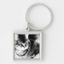 Square Keychain - Watchful Cat キーホルダー