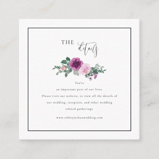 Square Magenta Pink Floral Framed White Details エンクロージャーカード (正面)