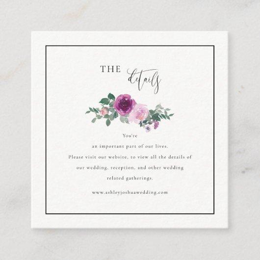 Square Magenta Pink Floral Ivory Details エンクロージャーカード (正面)