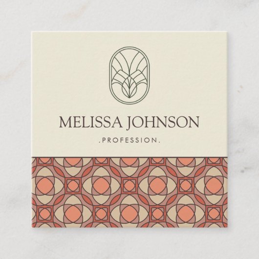 Square Mid-Century Modern Pattern QR スクエア名刺 (正面)