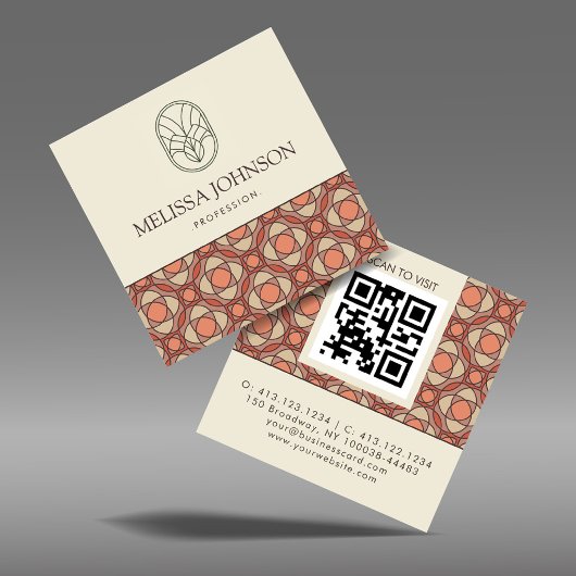 Square Mid-Century Modern Pattern QR スクエア名刺