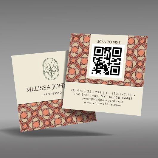 Square Mid-Century Modern Pattern QR スクエア名刺