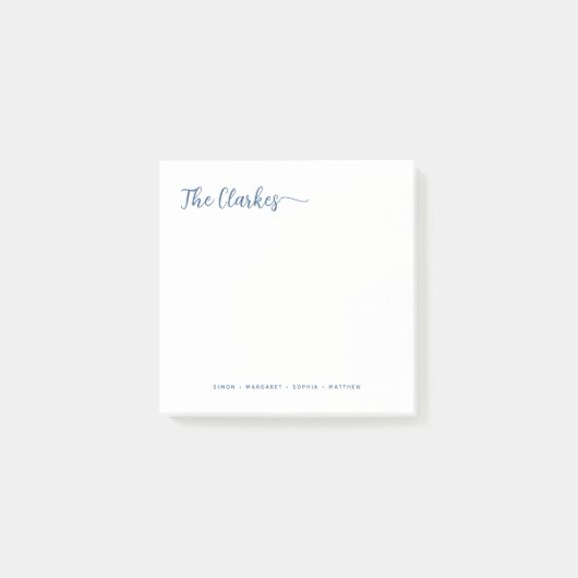 Square Minimalist Navy Blue Family Stationery  ポストイット (正面)