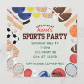 Square, Minimalist Sports Birthday Party  招待状 (正面/裏面)