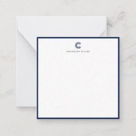 Square Modern Navy Blue Border Custom Stationery ノートカード