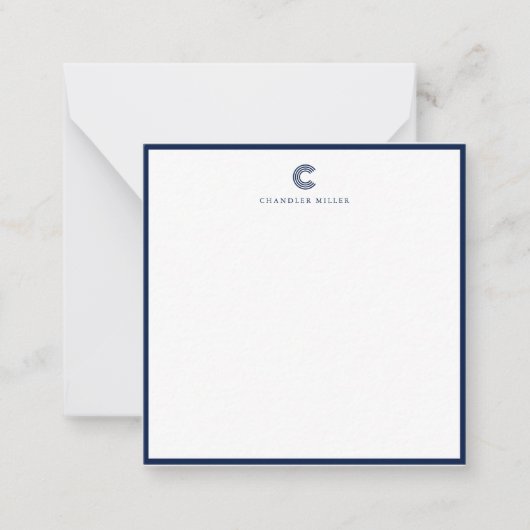 Square Modern Navy Blue Border Custom Stationery ノートカード (正面)