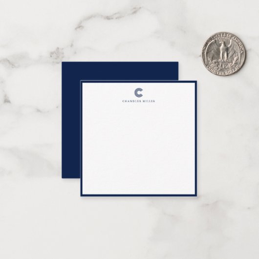 Square Modern Navy Blue Border Custom Stationery ノートカード (正面/裏面インサイチュ)