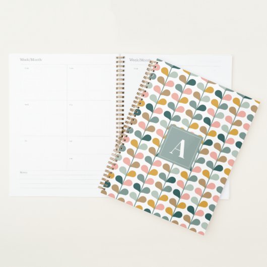 Square Monogram Initial Floral Petals Pattern プランナー手帳 (ディスプレー)