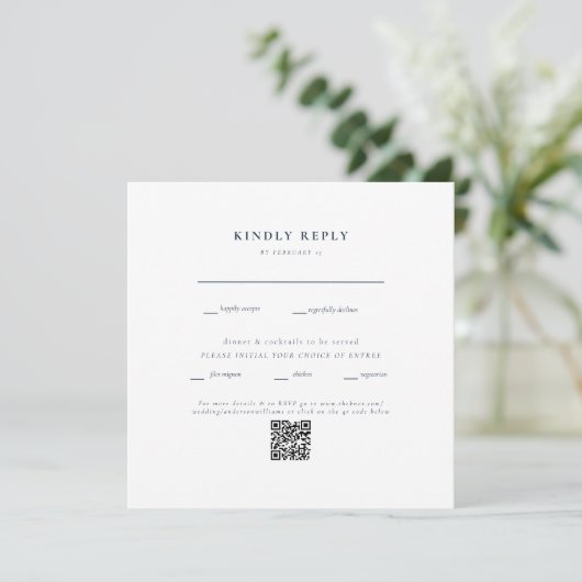 Square Navy & White結婚のQRコードII RSVP (スタンド正面)