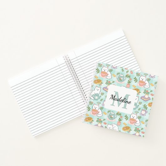 Square Notebook Personalized Tea Book Cats Green ノートブック (内部)