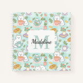 Square Notebook Personalized Tea Book Cats Green ノートブック (正面)