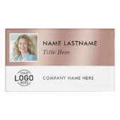 Square Photo Logo Rose Gold White Magnetic Large 名札 (正面)