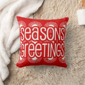 Square Red Seasons Greetings Throw Pillow Holiday クッション (ブランケット)