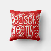 Square Red Seasons Greetings Throw Pillow Holiday クッション (裏面)