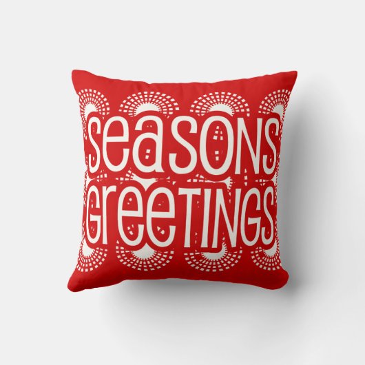 Square Red Seasons Greetings Throw Pillow Holiday クッション (裏面)