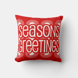 Square Red Seasons Greetings Throw Pillow Holiday クッション