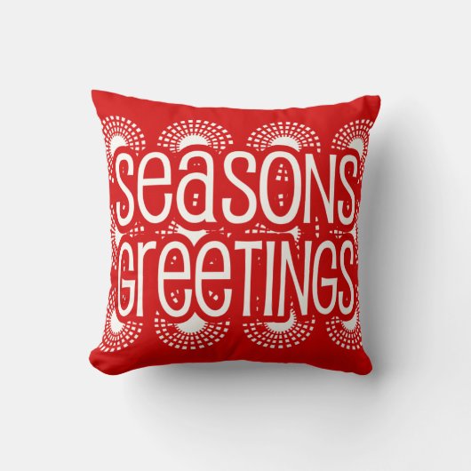 Square Red Seasons Greetings Throw Pillow Holiday クッション (正面)