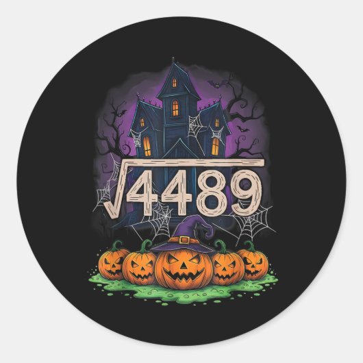Square Root 4489 Funny Halloween Meme 67 Math Teac ラウンドシール (正面)