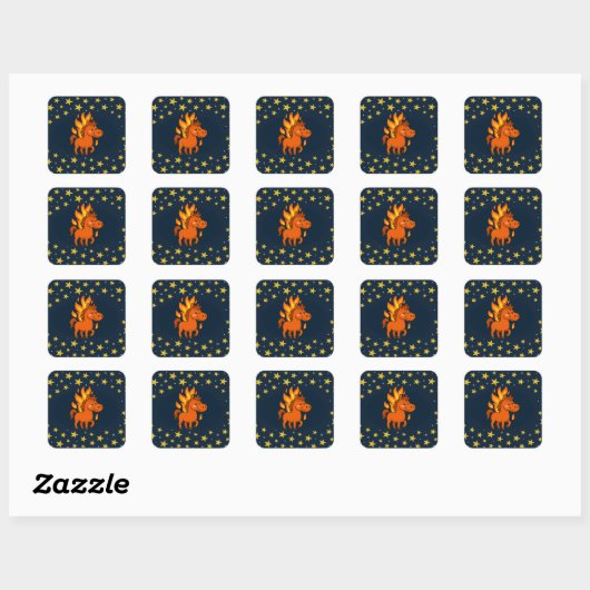 Square Stickers with a red horses スクエアシール (シート)
