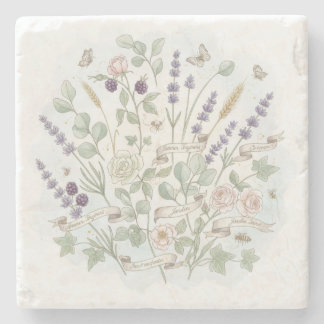 Square Stone Coaster – Botanical Watercolor ストーンコースター