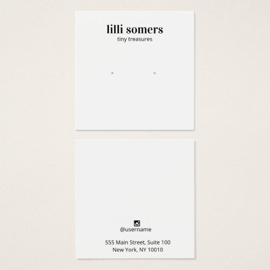 Square Stud Earring Jewelry Plain Display Card (正面&裏面)
