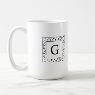 Square Swirly Vines Monogram コーヒーマグカップ