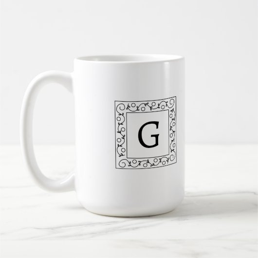 Square Swirly Vines Monogram コーヒーマグカップ (左)