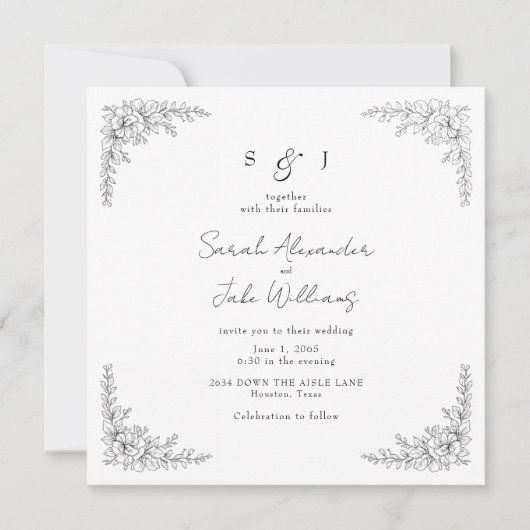 Square Vintage Floral Wedding Website 招待状 (正面)