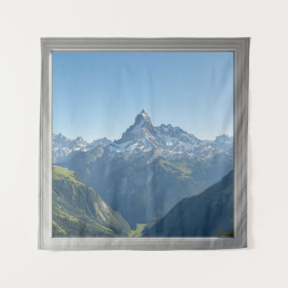 Square Window with Views of the Swiss Alps タペストリー