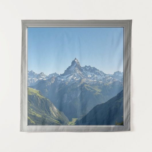 Square Window with Views of the Swiss Alps タペストリー (正面)