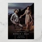 Squared Away | Modern Vertical Photo Save The Date 箔招待状 (正面)