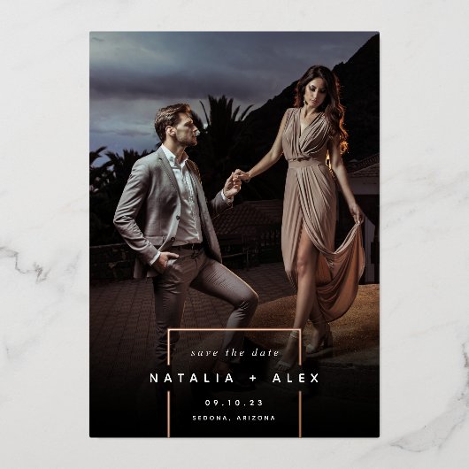 Squared Away | Modern Vertical Photo Save The Date 箔招待状 (正面)