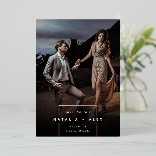 Squared Away | Modern Vertical Photo Save The Date 箔招待状 (立ち正面)