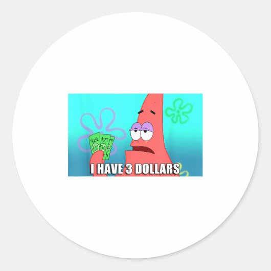 Squarepants Patrick 3 Dollars Quote Funny ラウンドシール (正面)