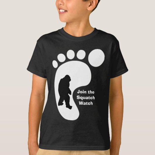 Squatchの足跡は暗いTシャツをからかいます Tシャツ (正面)