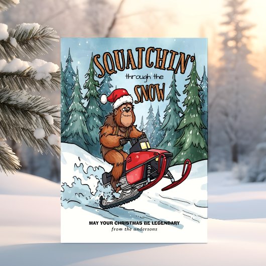 Squatchin' through the Snow Bigfoot Christmas シーズンカード